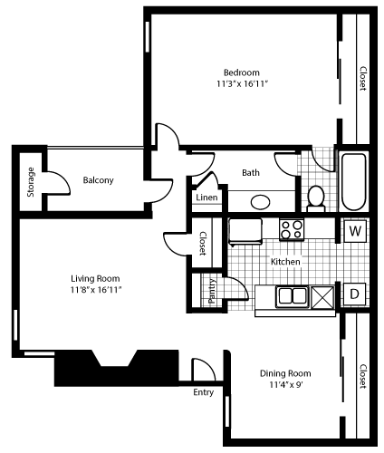 1 Bed • 1 Bath 1057 floor plan